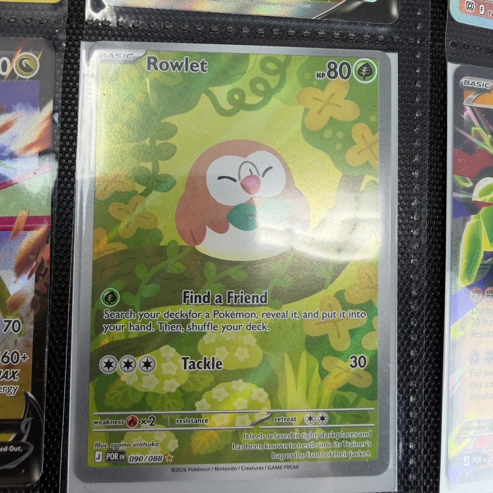 Pokemon Rowlet 090/088 Illustration Rare Paldean Fates Holo Full Art Card